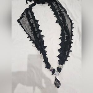 Elegant Black Lace Necklace with Crystal Pendant